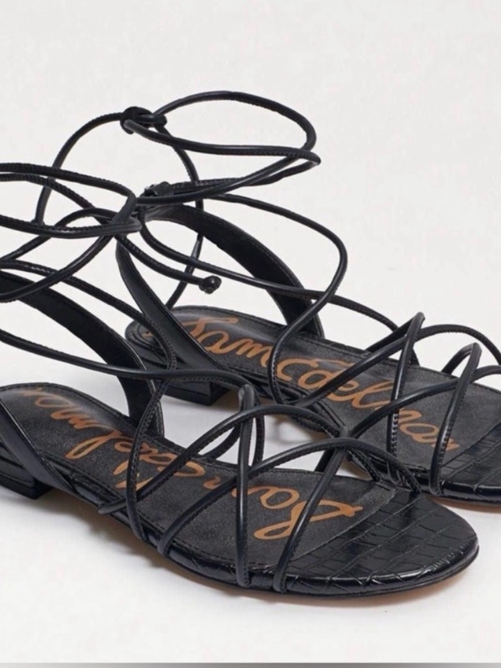Sam Edelman Tihana Sandals Black Strappy Croc Lace-Up Tie-Ankle Women’s Size 9